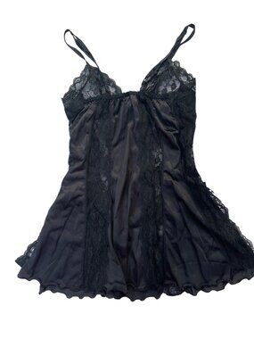 Black Lace Babydoll Lingerie By Darling Size Small Made In USA Nylon 34a